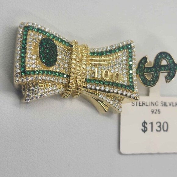 BRAND NEW Sterling Silver 925 with cubic zirconia stones 100 $ Bill Pendant - Picture 3 of 4
